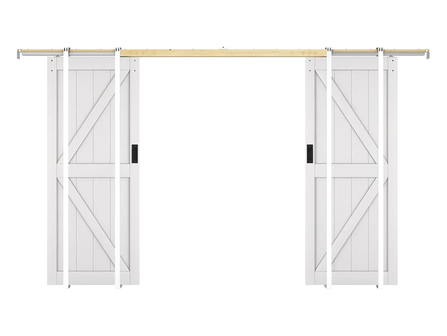 Porta de correr dupla com sistema de tabique em madeira e MDF branco 80 cm - NEFARA