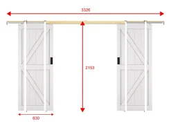 Porta de correr dupla com sistema de tabique em madeira e MDF branco 80 cm - NEFARA