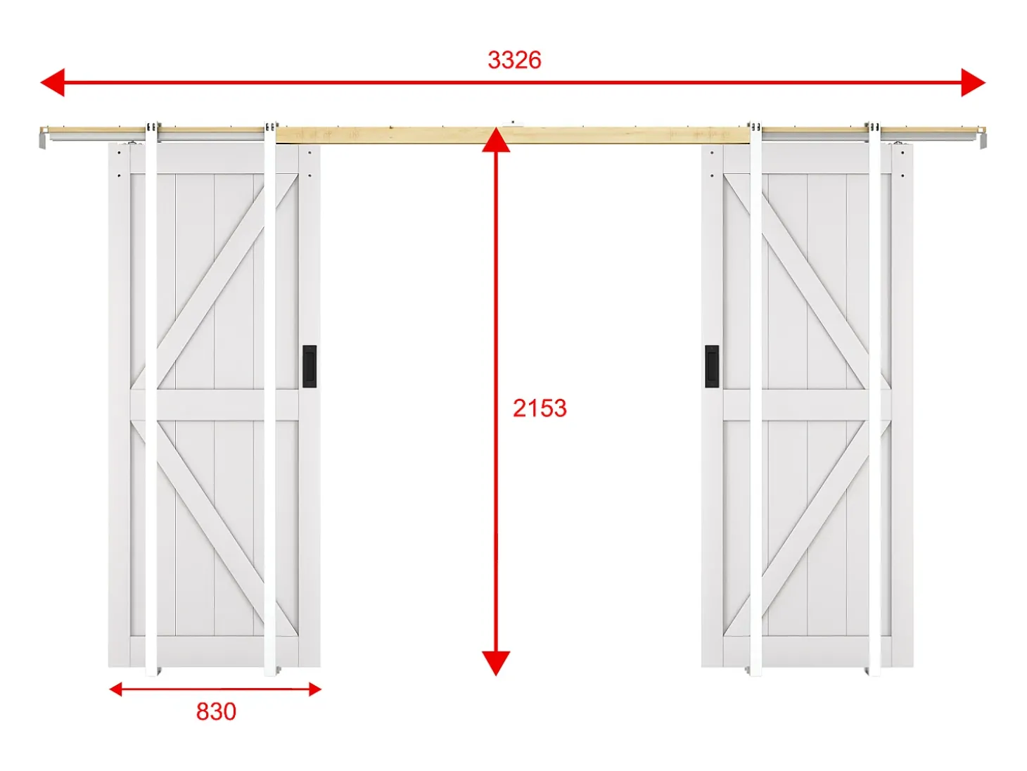 Porta de correr dupla com sistema de tabique em madeira e MDF branco 80 cm - NEFARA