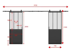 Porta de correr dupla de aplique com calha vidro fosco 2 x A205 x L73 cm, ARTISTO II