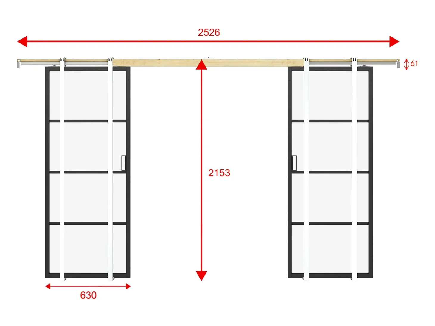 Porta de correr dupla de tabique vidro transparente, 2 x A205 x C63 cm SINCA II