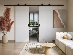 Porta de correr dupla de sobrepor - 2 x A205 x L83 cm MDF + PVC branco - VARIN II
