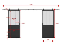 Porta de correr dupla em aplique atelier 2 x A205 x C63cm vidro fosco ARTISTO II