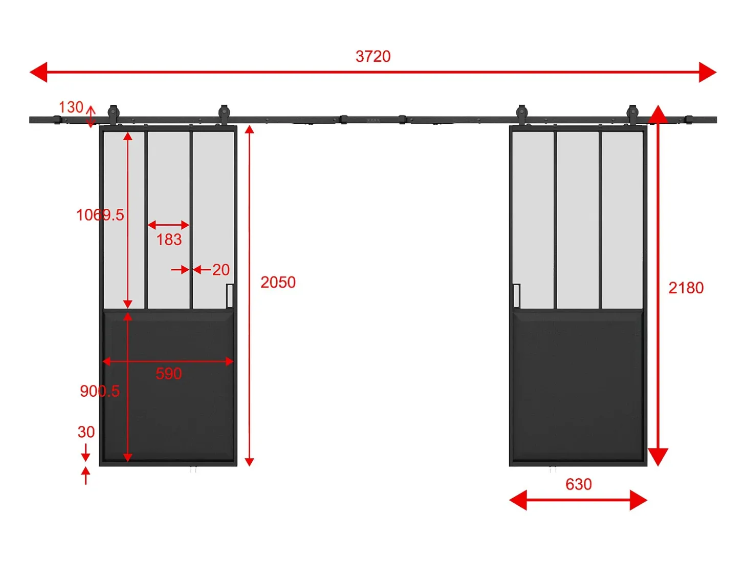 Porta de correr dupla em aplique atelier 2 x A205 x C63cm vidro fosco ARTISTO II