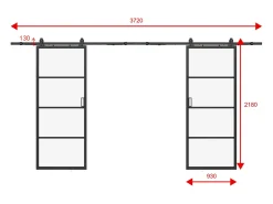 Porta de correr dupla em aplique vidro transparente, alumínio A205 x C93 cm SINCA II