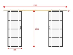Porta de correr dupla em tabique vidro fosco e alumínio 2 x A205 x C93 cm SINCA II