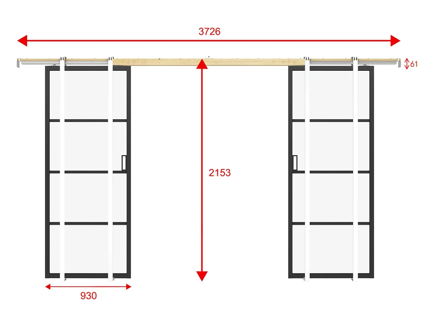 Porta de correr dupla em tabique vidro fosco e alumínio 2 x A205 x C93 cm SINCA II