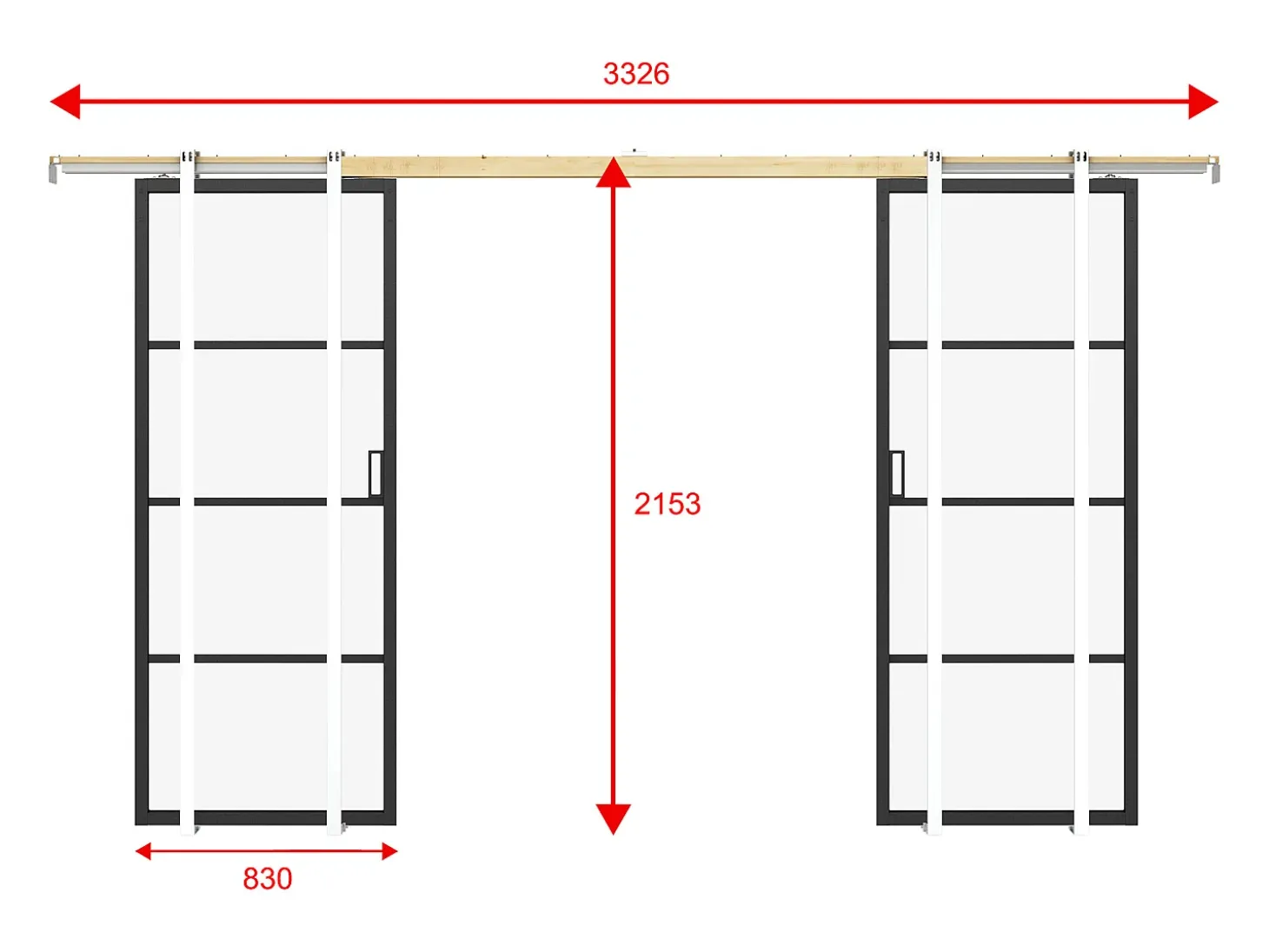 Porta de correr dupla em aplique alumínio transparente A205 x C83 cm - SINCA II