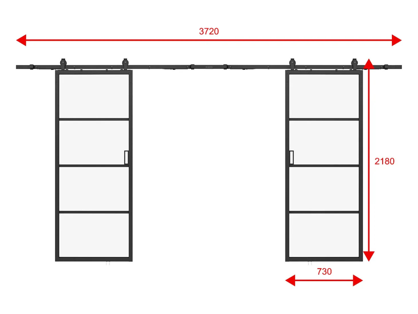 Porta de correr dupla em aplique alumínio transparente A205 x C73 cm - SINCA II