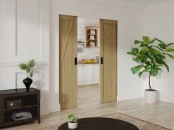 Porta de correr dupla em tabique madeira MDF natural claro 2xA205xC63 cm BALERMA