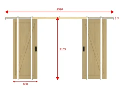 Porta de correr dupla em tabique madeira MDF natural claro 2xA205xC63 cm BALERMA
