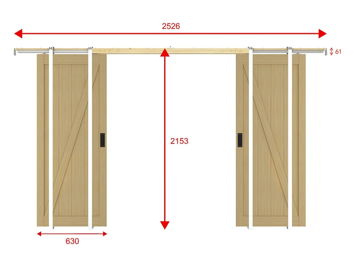 Porta de correr dupla em tabique madeira MDF natural claro 2xA205xC63 cm BALERMA