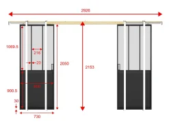 Porta de correr dupla encaixe vão parede vidro fosco 2 x A205 x L73 cm, ARTISTO II