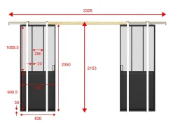 Porta de correr dupla encaixe vão parede vidro fosco 2 x A205 x L83 cm, ARTISTO II