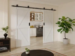 Porta de correr dupla sistema em aplique, madeira e MDF branco 83 cm - NEFARA