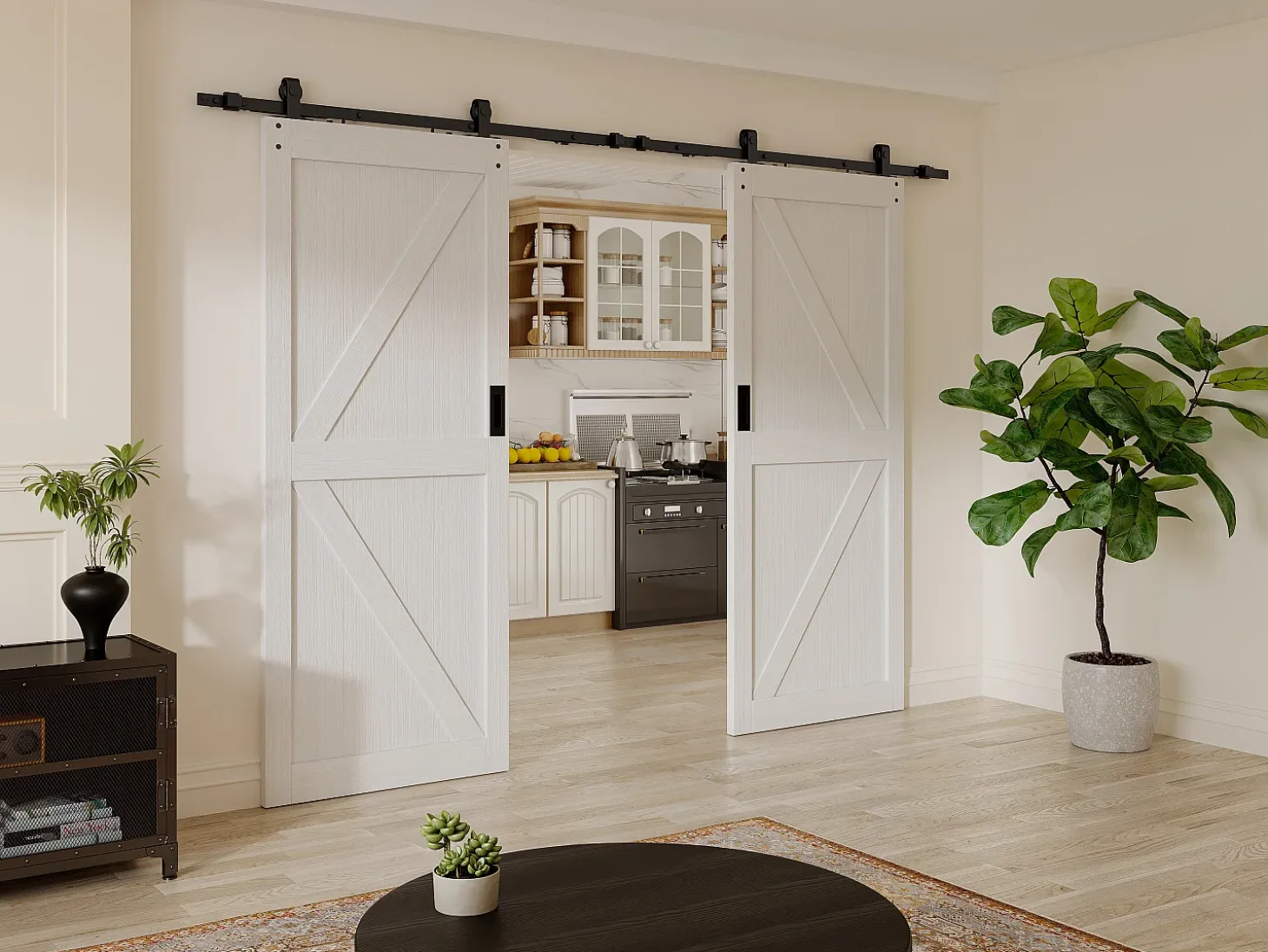 Porta de correr dupla sistema em aplique, madeira e MDF branco 83 cm - NEFARA