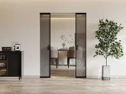 Porta de correr dupla sistema de tabique vidro fumado 2 x A205 x C83 cm - LINCI II