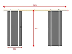 Porta de correr dupla sistema de tabique vidro fumado 2 x A205 x C83 cm - LINCI II