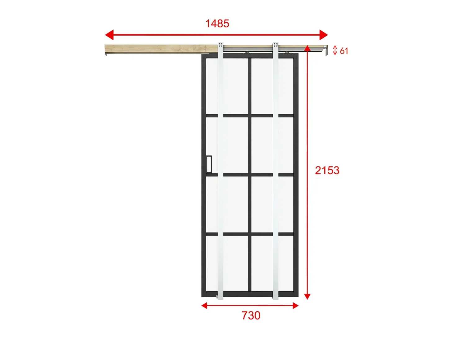 Porta de correr dupla sistema de tabique vidro fosco 2xA205xC73 cm - WILDEN II