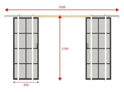 Porta de correr dupla sistema de tabique vidro temperado fosco 2xA205xC83 cm WILDEN II