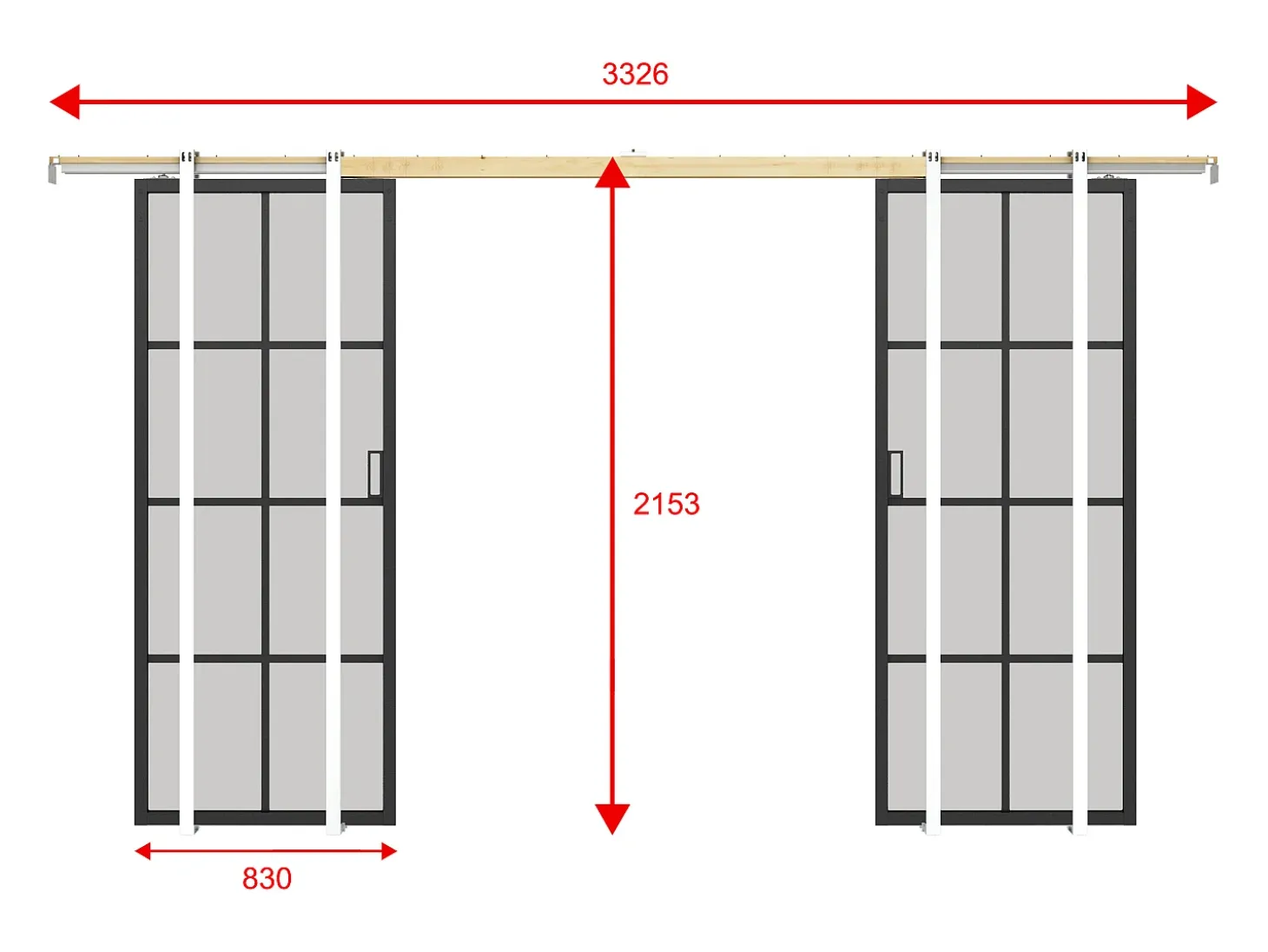 Porta de correr dupla sistema de tabique vidro temperado fosco 2xA205xC83 cm WILDEN II