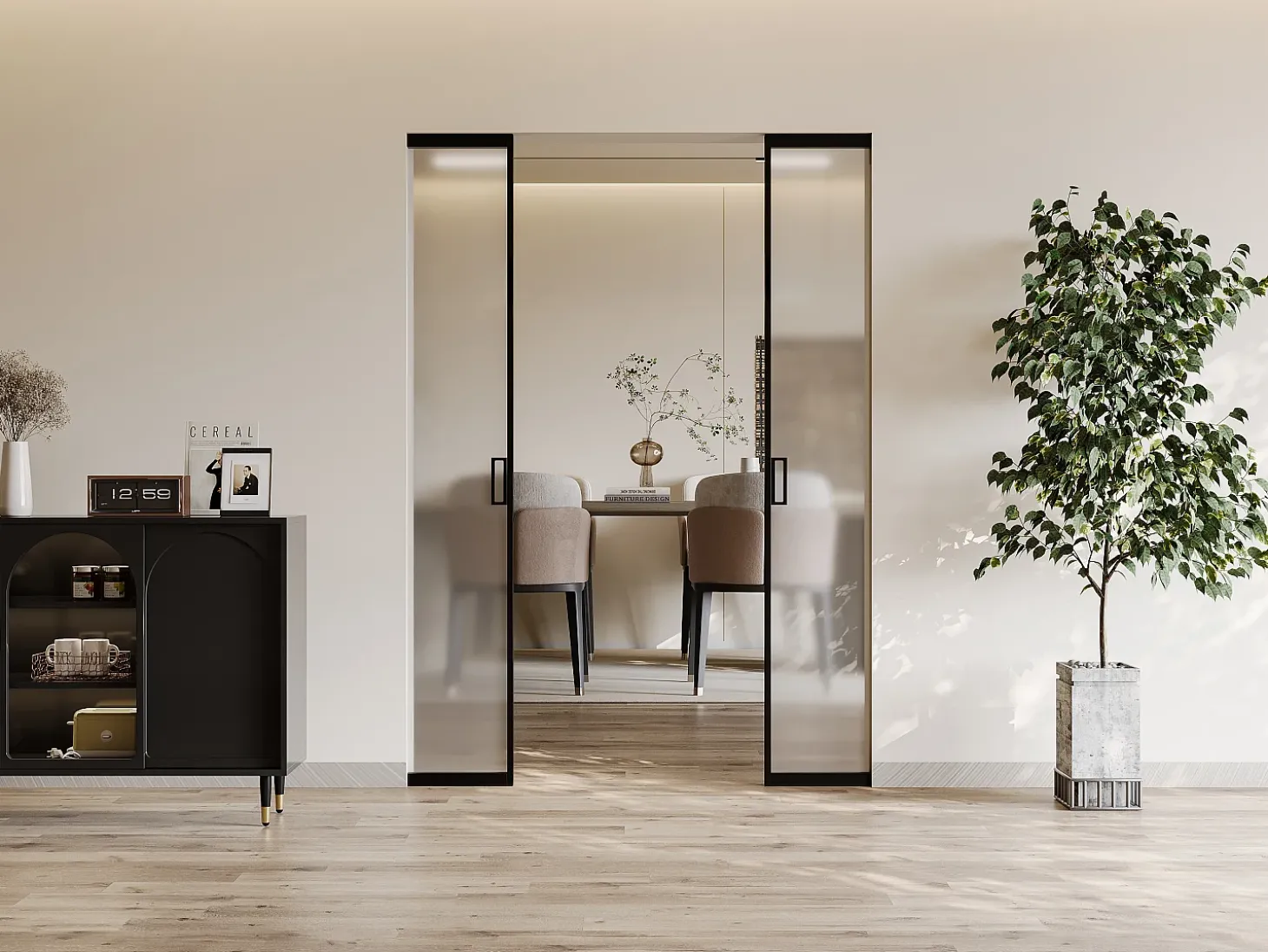 Porta de correr dupla, sistema de tabique, vidro fosco 2 x A205 x L83 cm - LINCI II