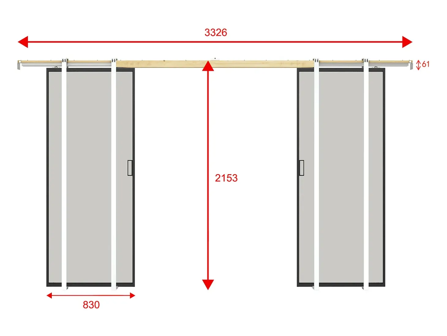 Porta de correr dupla, sistema de tabique, vidro fosco 2 x A205 x L83 cm - LINCI II