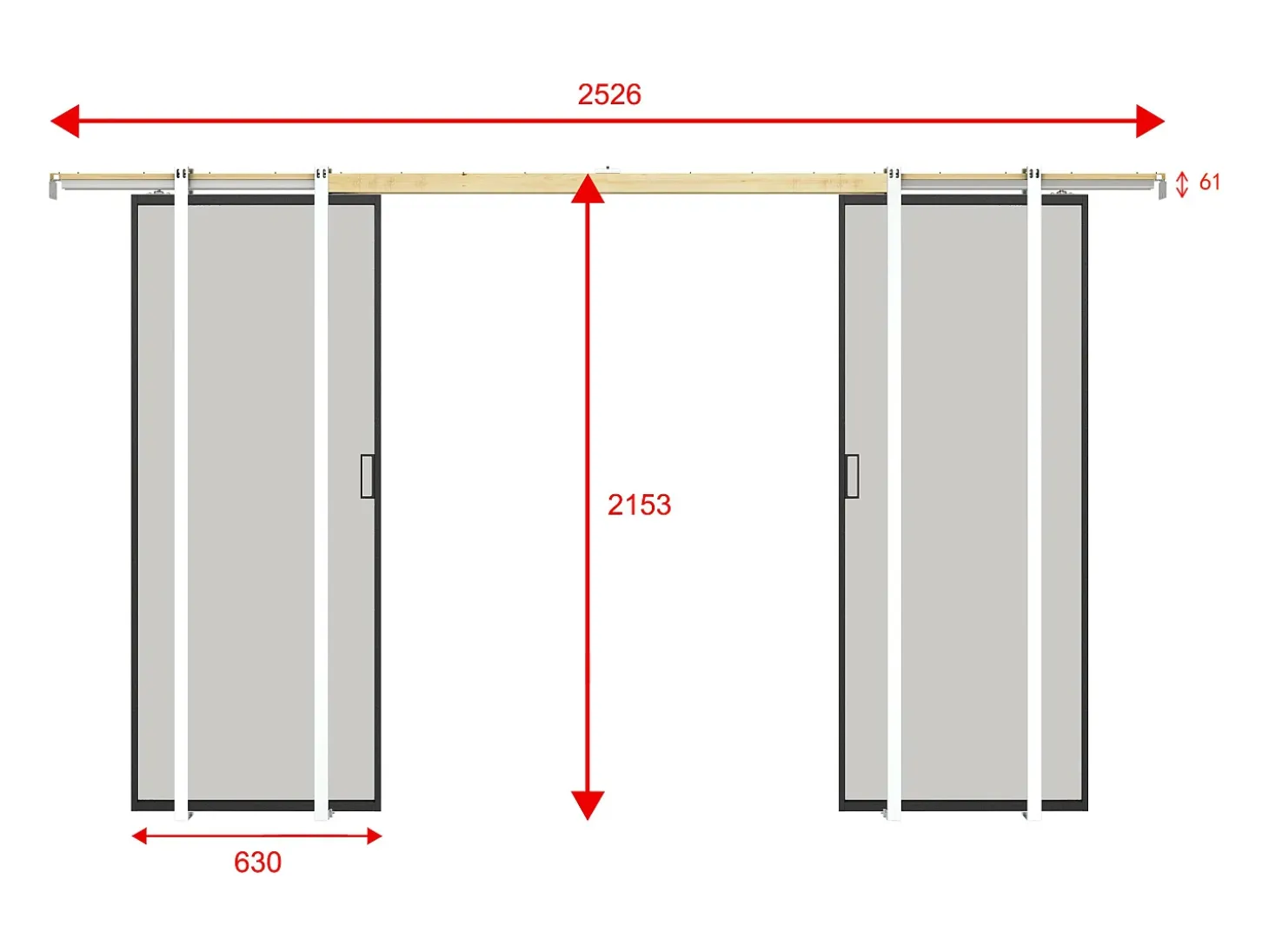 Porta de correr dupla sistema de tabique vidro fosco 2 x A205 x C63 cm - LINCI II