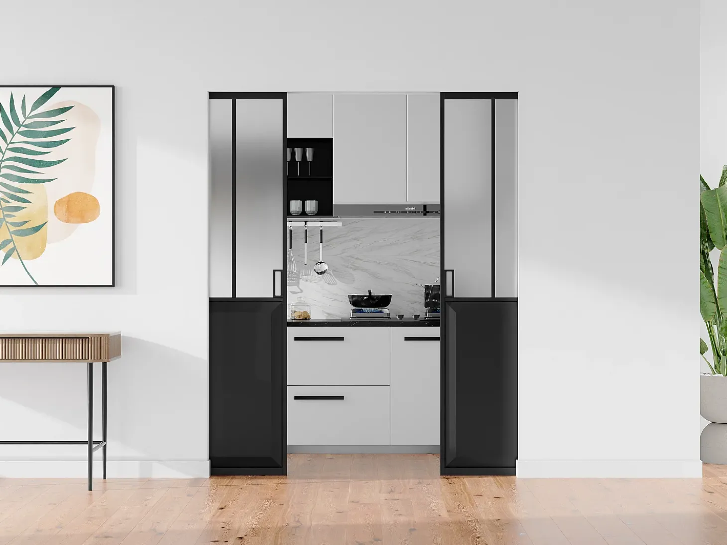 Porta de correr dupla sistema de tabique vidro fosco 2xA205xC63 cm ARTISTO II