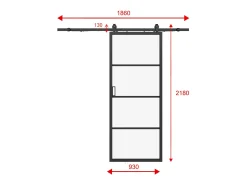 Porta de correr em aplique alumínio e vidro temperado transparente A205 x C93 cm SINCA II