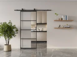 Porta de correr em aplique, alumínio e vidro transparente A205 x C73 cm - SINCA II