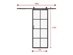 Porta de correr em aplique alumínio e vidro fosco A205 x C73 cm - WILDEN II