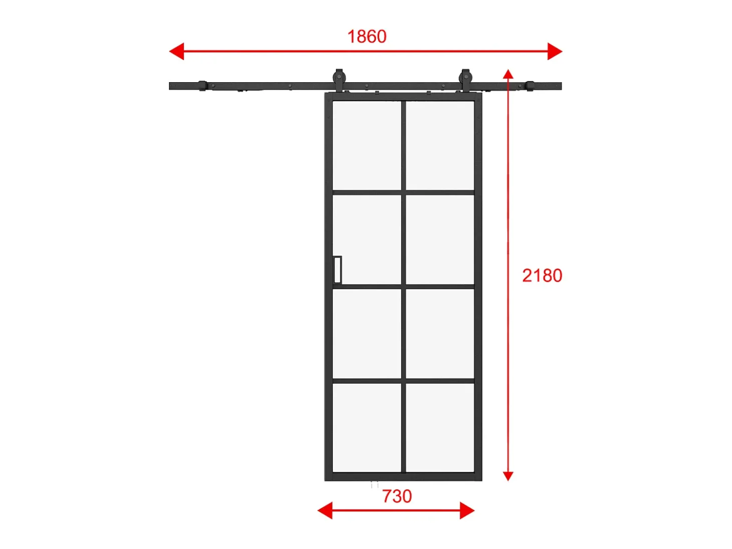 Porta de correr em aplique alumínio e vidro fosco A205 x C73 cm - WILDEN II