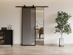Porta de correr em aplique, alumínio, vidro temperado fumado A205xC83 cm - LINCI II
