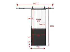 Porta de correr em aplique de atelier A205xC73 cm, vidro transparente ARTISTO II