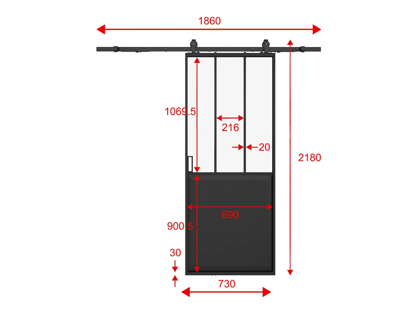 Porta de correr em aplique de atelier A205xC73 cm, vidro transparente ARTISTO II