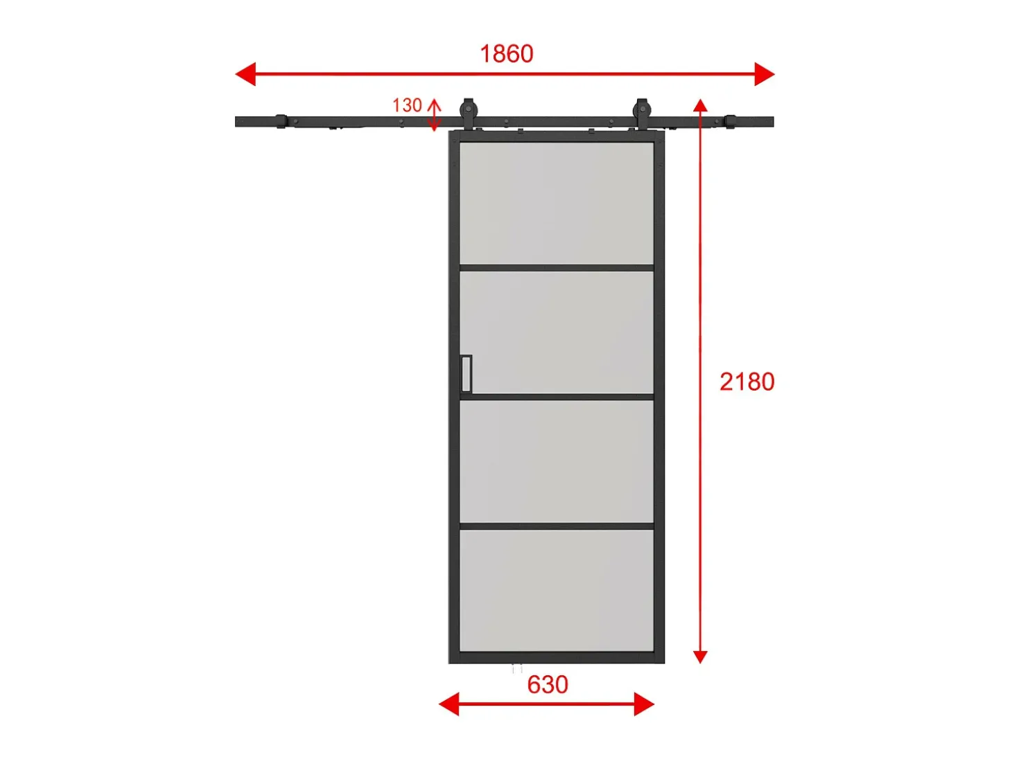 Porta de correr em aplique alumínio e vidro fosco A205 x C63 cm - SINCA II