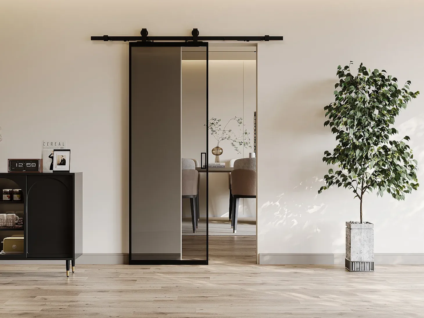 Porta de correr em aplique, alumínio e vidro fumado A205 x C63 cm - LINCI II