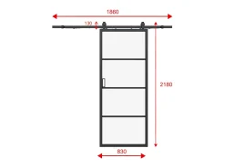 Porta de correr em aplique, alumínio e vidro transparente A205 x C83 cm - SINCA II