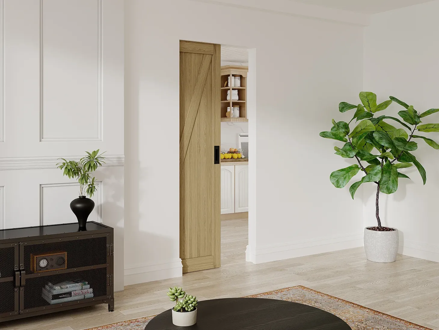 Porta de correr em tabique em madeira e MDF natural claro A205xC63 cm BALERMA