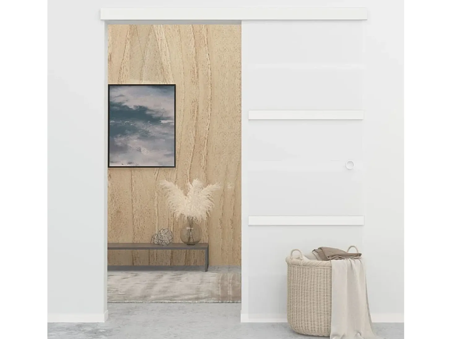 Porta de correr em vidro ESG e alumínio 76x205 cm com batentes suaves