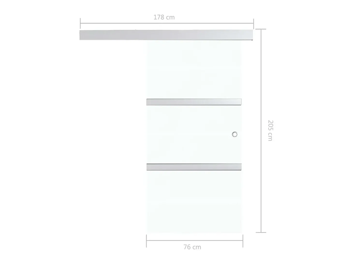 Porta de correr em vidro ESG e alumínio 76x205 cm com batentes suaves