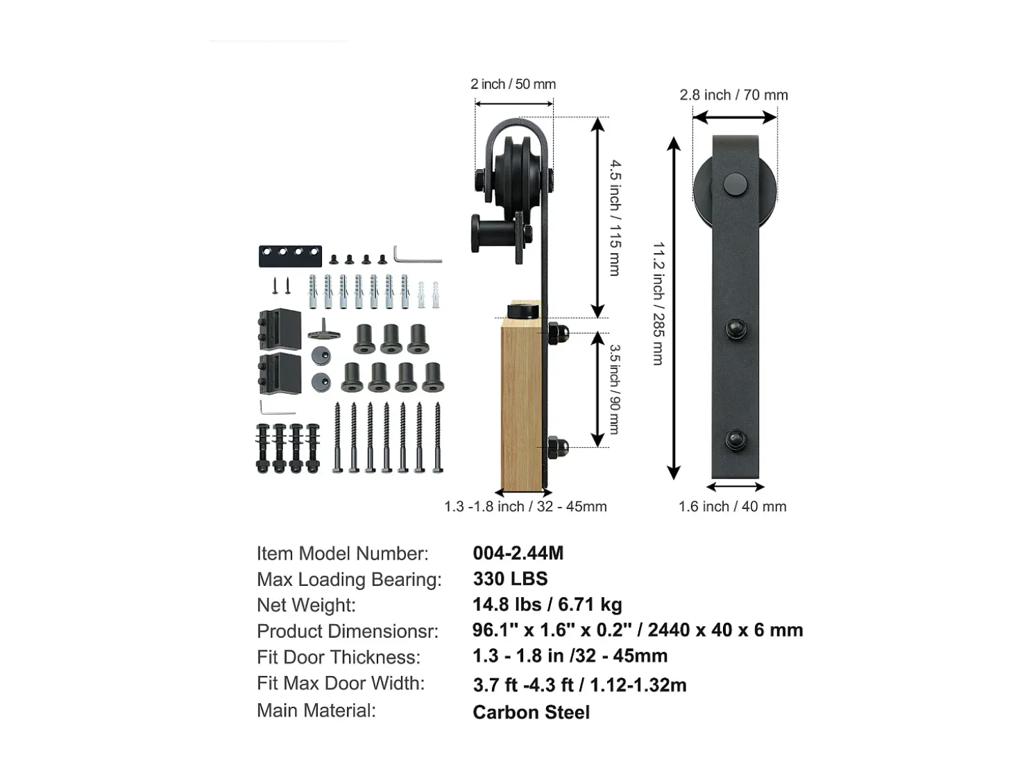 Porta de Correr SucceBuy Kit de Ferragens para Porta de Correr de Celeiro de 8 Pés, Calha para Armário, Cabide em J