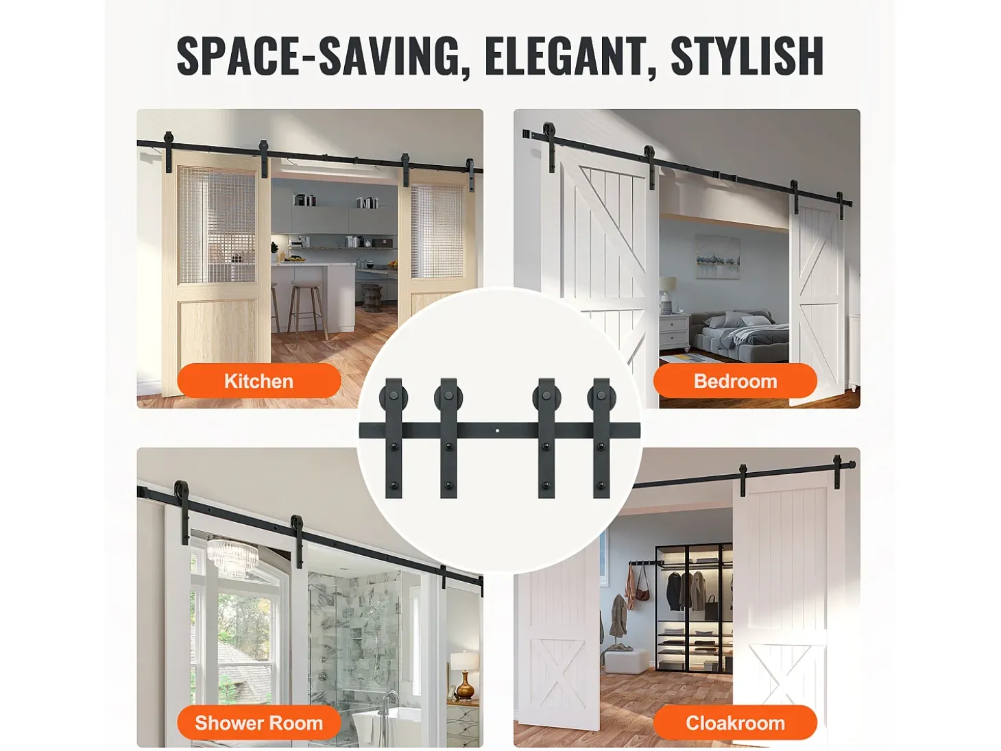 Porta de Correr SucceBuy Kit de Ferragens para Porta de Celeiro Deslizante de 2,5 M, Calha Dupla para Porta e Suporte em J