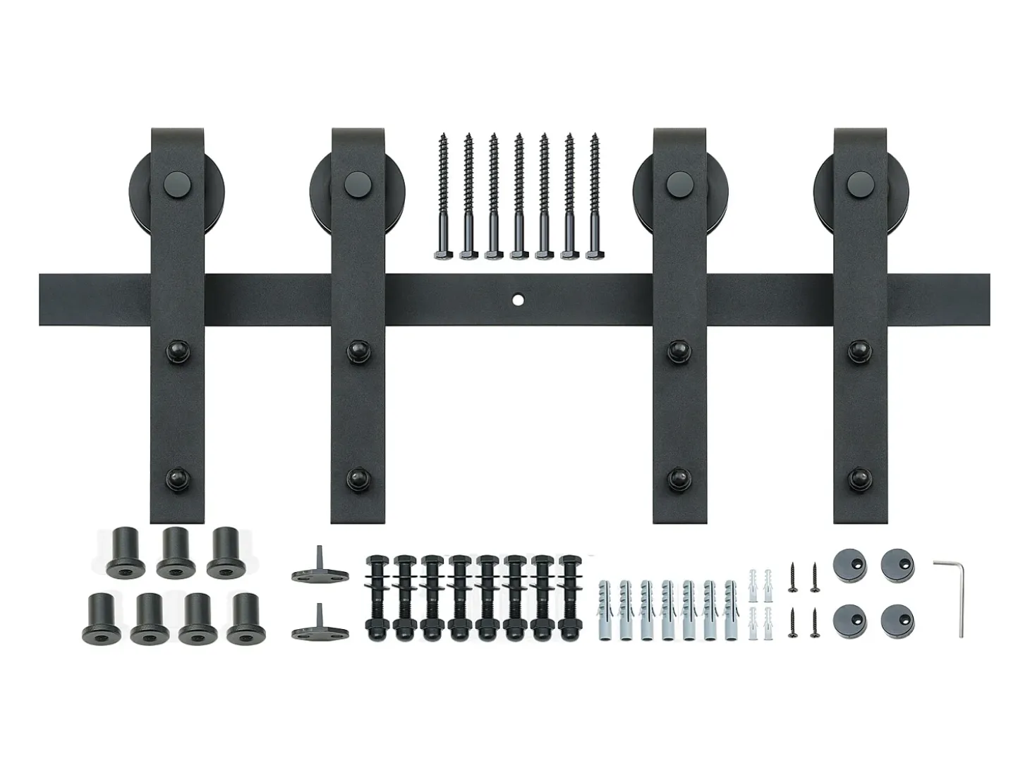 Porta de Correr SucceBuy Kit de Ferragens para Porta de Celeiro Deslizante de 2,5 M, Calha Dupla para Porta e Suporte em J