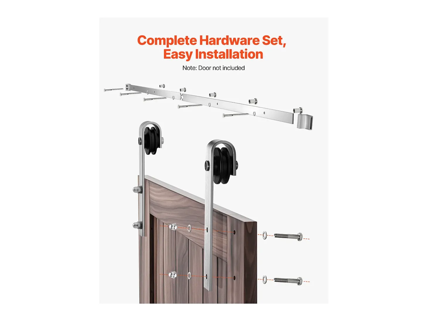 Porta de Correr SucceBuy Kit de Ferragens para Porta de Correr Simples de 2 m, Acabamento Prateado