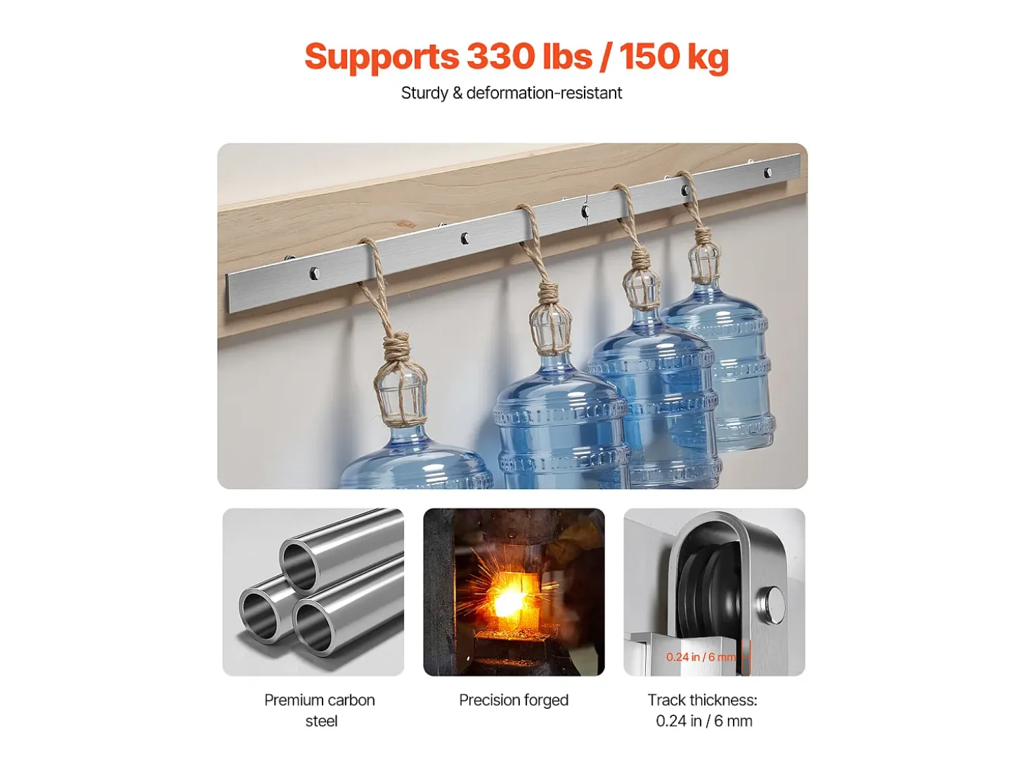 Porta de Correr SucceBuy Kit de Ferragens para Porta de Celeiro Deslizante Simples de 1,5 m, Acabamento Prateado