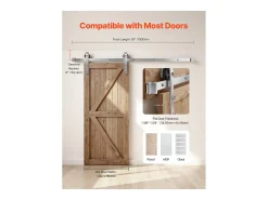 Porta de Correr SucceBuy Kit de Ferragens para Porta de Celeiro Deslizante Simples de 1,5 m, Acabamento Prateado