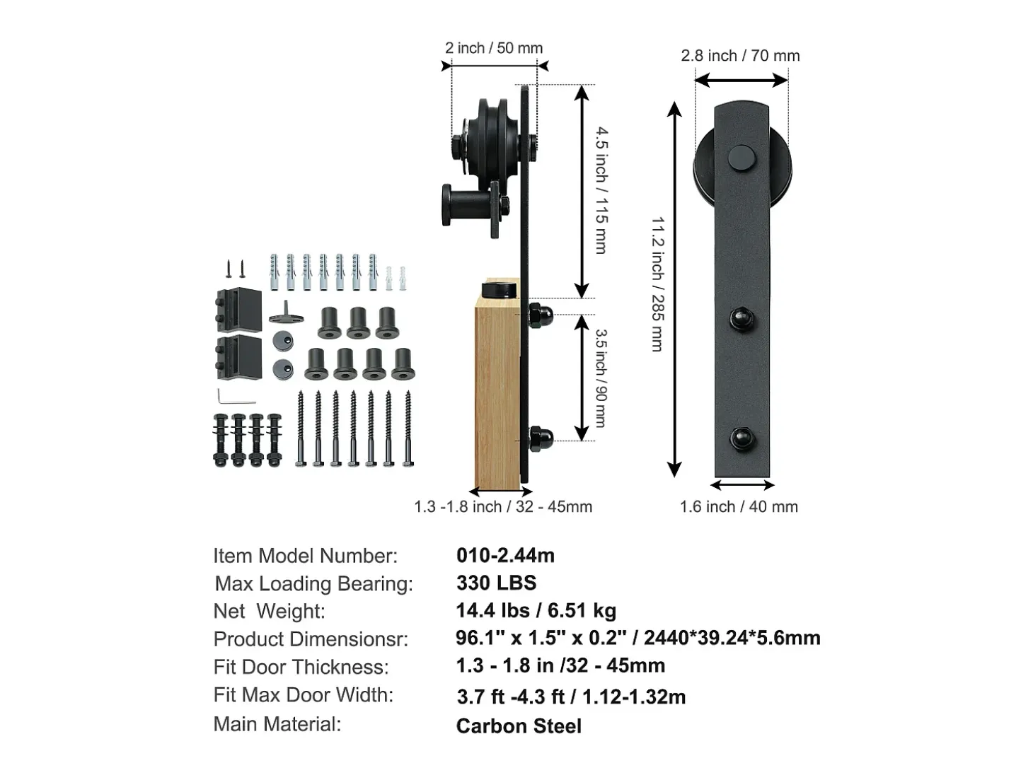 Porta de Correr SucceBuy Kit de Ferragens para Porta de Correr de Celeiro de 2,5 M, Calha para Armário para Porta Única