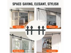 Porta de Correr SucceBuy Kit de Ferragens para Porta de Correr de Celeiro de 2,5 m | Calha de Armário para Portas Duplas | Cabides I